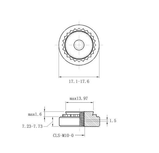 Self Clinching Nuts CLS-M10-0 Metric Sizes Drawing