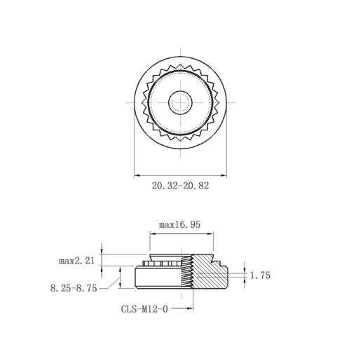 Self Clinching Nuts CLS-M12-0 Metric Sizes Drawing