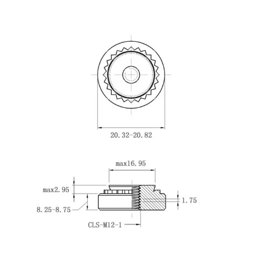 Self Clinching Nuts CLS-M12-1 Metric Sizes Drawing