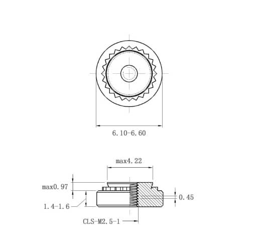 Self Clinching Nuts CLS-M2.5-1 Metric Sizes drawing