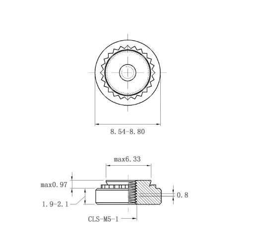 Self Clinching Nuts CLS-M5-1 Metric Sizes Drawing