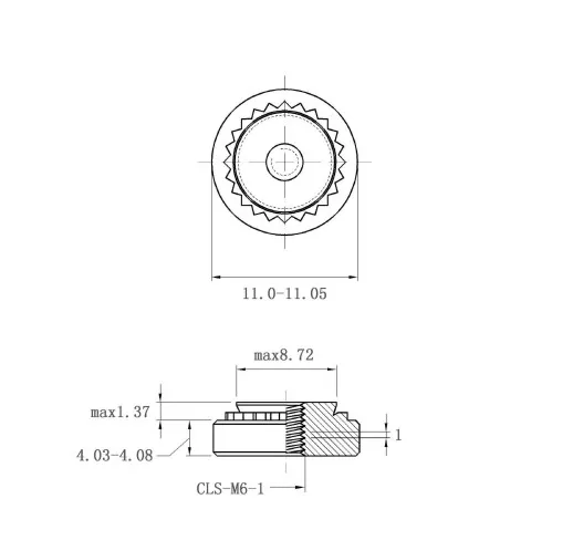 Self Clinching Nuts CLS-M6-1 Metric Sizes Drawing