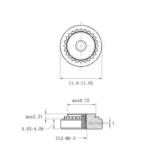Self Clinching Nuts CLS-M6-2 Metric Sizes Drawing