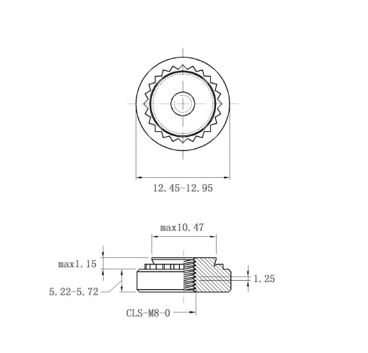 Self Clinching Nuts CLS-M8-0 Metric Sizes Drawing