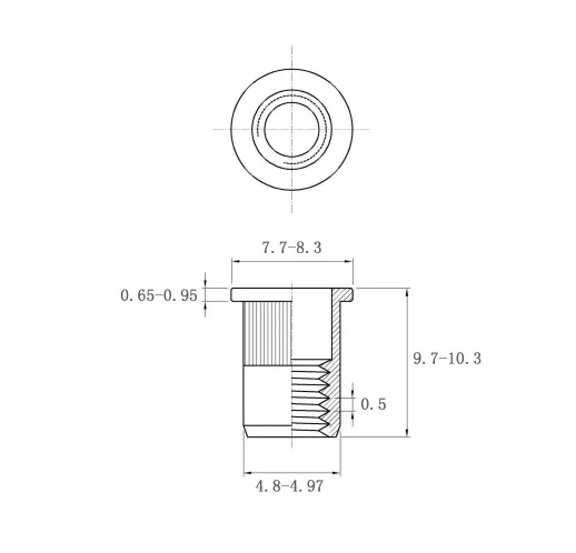 Rivet Nuts Flat Head Knurled Body FH-KB-0315-ZI-ZC Metric Sizes