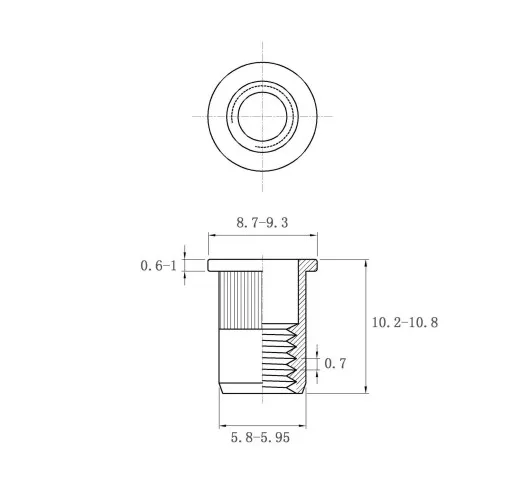 Rivet Nuts Flat Head Knurled Body FH-KB-0420-ZI-ZC Metric Sizes
