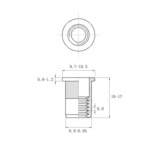Rivet Nuts Flat Head Knurled Body FH-KB-0550-ZI-ZC Metric Sizes