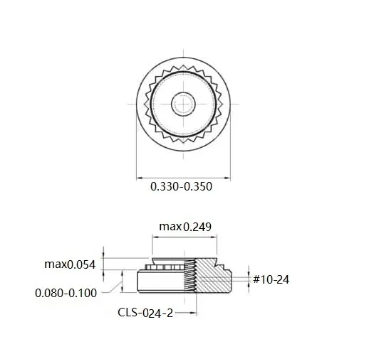 Self Clinching Nuts CLS-024-2 Inch Sizes drawing