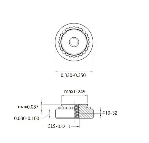 Self Clinching Nuts CLS-032-3 Inch Sizes drawing