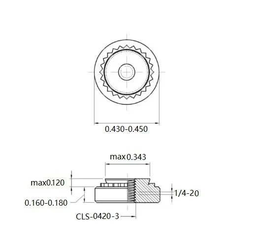 Self Clinching Nuts CLS-0420-3 Inch Sizes drawing