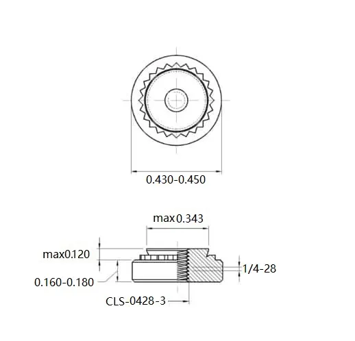 Self Clinching Nuts CLS-0428-3 Inch Sizes drawing