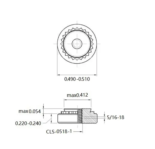Self Clinching Nuts CLS-0518-1 Inch Sizes drawing