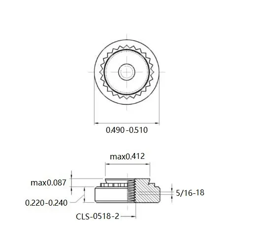 Self Clinching Nuts CLS-0518-2 Inch Sizes drawing
