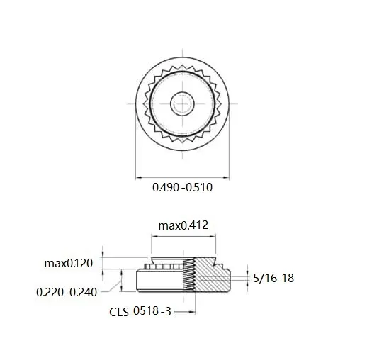 Self Clinching Nuts CLS-0518-3 Inch Sizes drawing