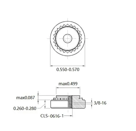 Self Clinching Nuts CLS-0616-1 Inch Sizes drawing