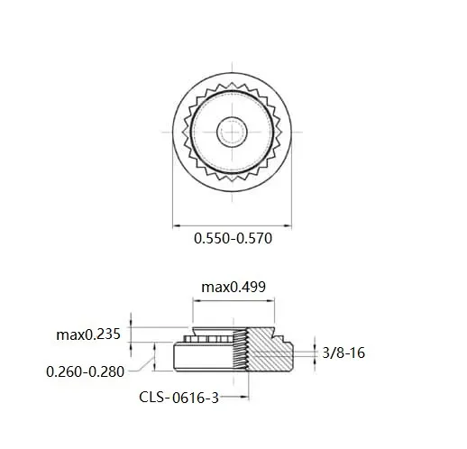 Self Clinching Nuts CLS-0616-3 Inch Sizes drawing