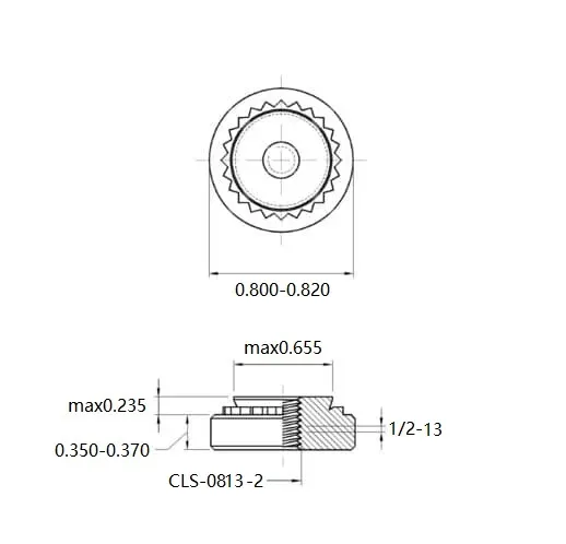Self Clinching Nuts CLS-0813-2 Inch Sizes drawing