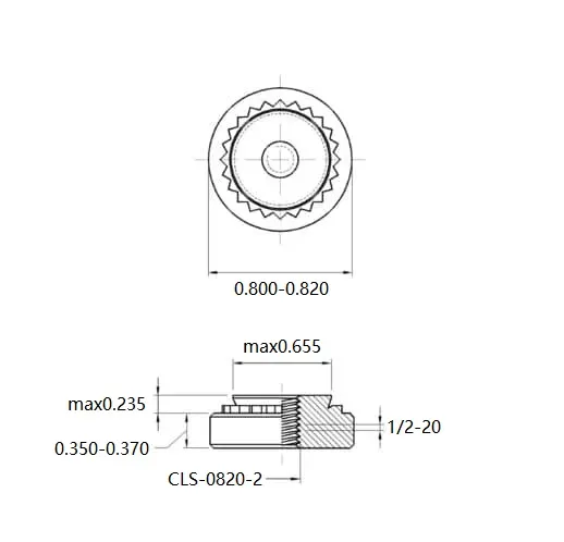 Self Clinching Nuts CLS-0820-2 Inch Sizes drawing