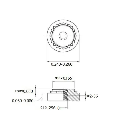 Self Clinching Nuts CLS-256-0 Inch Sizes drawing