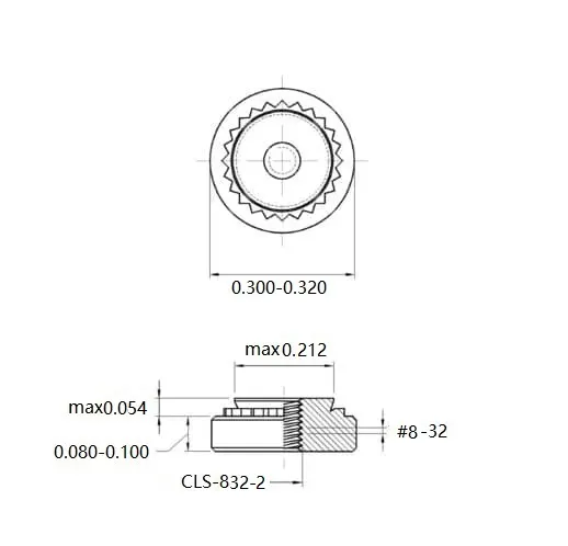 Self Clinching Nuts CLS-832-2 Inch Sizes drawing