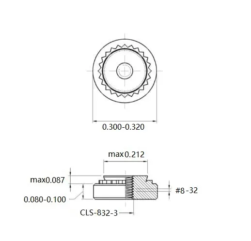 Self Clinching Nuts CLS-832-3 Inch Sizes drawing