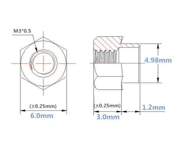 Self Clinching Nuts Flare-In Nuts NZ-M3-1.2 Metric Sizes drawing
