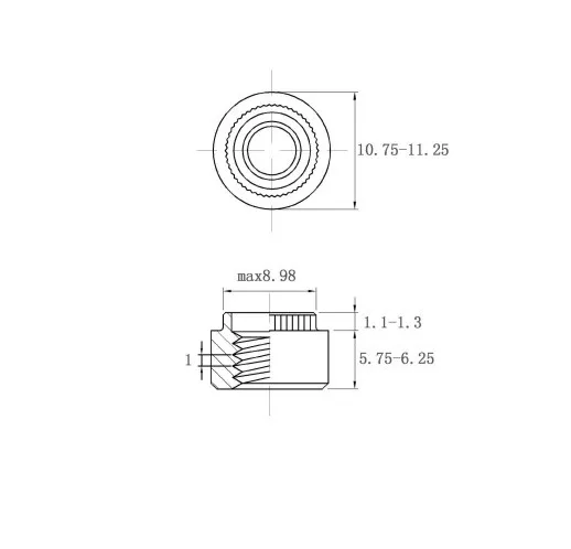 Self Clinching Nuts Flare-In Nuts Z-M6-1.2 Metric Sizes drawing