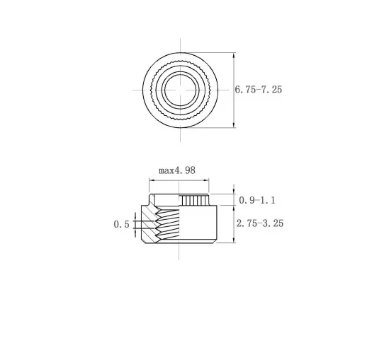Self Clinching Nuts Flare-In Nuts ZS-M3-1.0 Metric Sizes drawing