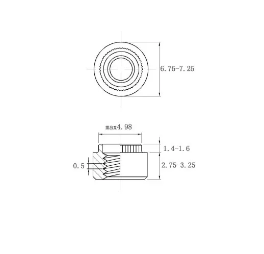 Self Clinching Nuts Flare-In Nuts ZS-M3-1.5 Metric Sizes drawing