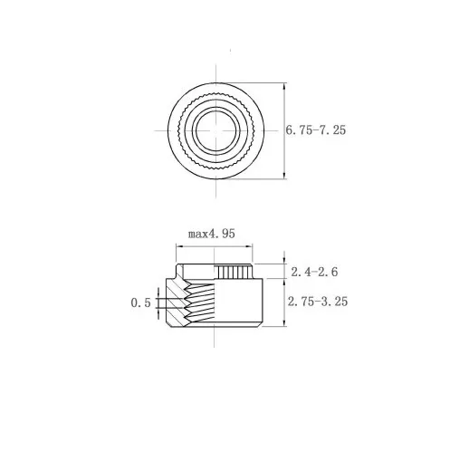 Self Clinching Nuts Flare-In Nuts ZS-M3-2.5 Metric Sizes drawing