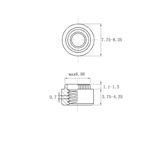 Self Clinching Nuts Flare-In Nuts ZS-M4-1.2 Metric Sizes drawing