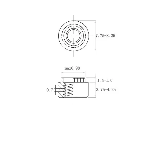 Self Clinching Nuts Flare-In Nuts ZS-M4-1.5 Metric Sizes drawing
