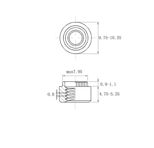 Self Clinching Nuts Flare-In Nuts ZS-M5-1.0 Metric Sizes drawing
