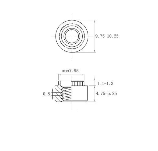 Self Clinching Nuts Flare-In Nuts ZS-M5-1.2 Metric Sizes drawing
