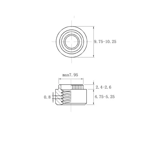 Self Clinching Nuts Flare-In Nuts ZS-M5-2.5 Metric Sizes drawing