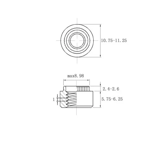 Self Clinching Nuts Flare-In Nuts ZS-M6-2.5 Metric Sizes drawing