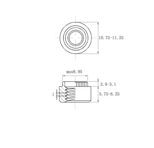 Self Clinching Nuts Flare-In Nuts ZS-M6-3.0 Metric Sizes drawing