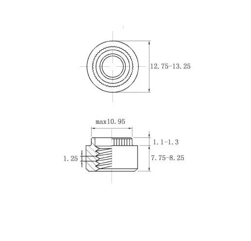 Self Clinching Nuts Flare-In Nuts ZS-M8-1.2 Metric Sizes drawing