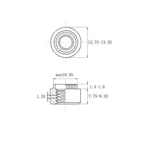 Self Clinching Nuts Flare-In Nuts ZS-M8-1.5 Metric Sizes drawing
