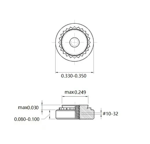 Self Clinching Nuts S-032-0-ZI-ZC-ZB-ZU Inch Sizes drawing