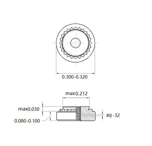 Self Clinching Nuts S-832-0-ZI-ZC-ZB-ZU Inch Sizes drawing
