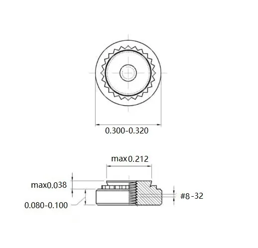 Self Clinching Nuts S-832-1-ZI-ZC-ZB-ZU Inch Sizes drawing