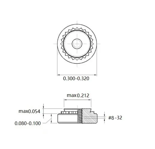 Self Clinching Nuts S-832-2-ZI-ZC-ZB-ZU Inch Sizes drawing