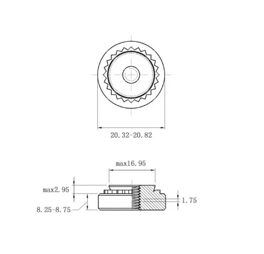 Self Clinching Nuts S-M12-1-ZI-ZC-ZB-ZU Metric Sizes Drawing