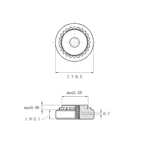 Self Clinching Nuts S-M4-1-ZI-ZC-ZB-ZU Metric Sizes Drawing