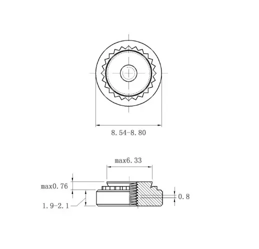 Self Clinching Nuts S-M5-0-ZI-ZC-ZB-ZU Metric Sizes Drawing
