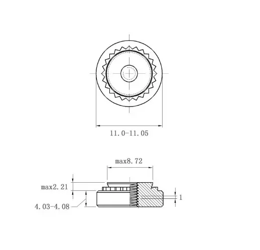 Self Clinching Nuts S-M6-2-ZI-ZC-ZB-ZU Metric Sizes Drawing