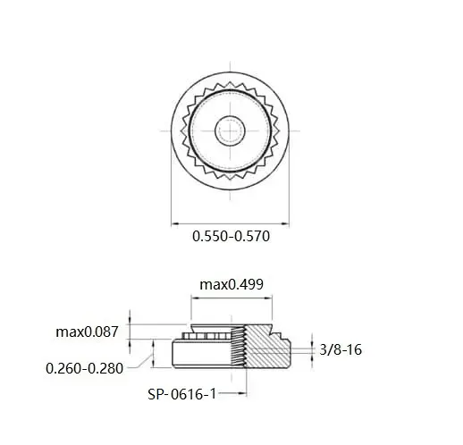 Self Clinching Nuts SP-0616-1 Inch Sizes drawing