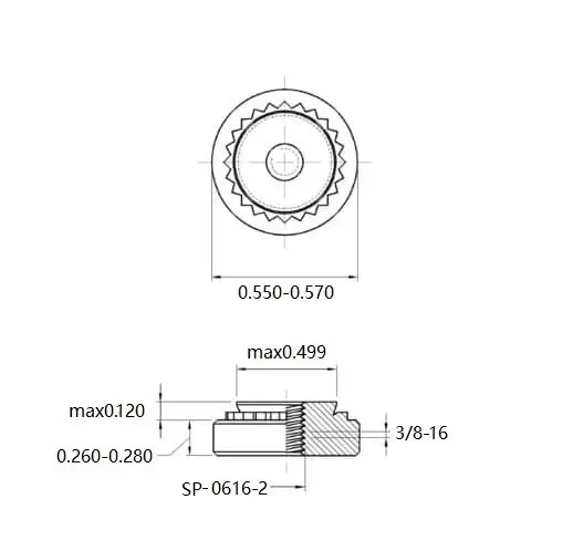 Self Clinching Nuts SP-0616-2 Inch Sizes drawing