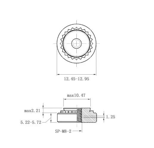 Self Clinching Nuts SP-M8-2 Metric Sizes drawing
